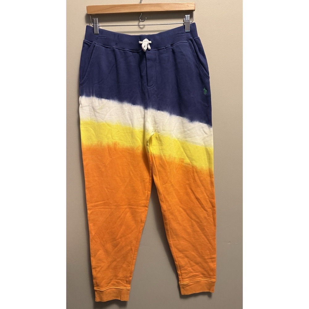 Polo Ralph Lauren Joggers Mens Medium Orange Multi Tie Dye Fleece Pony Logo